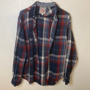 XL Old navy red, white and blue button up flannel dress shirt.